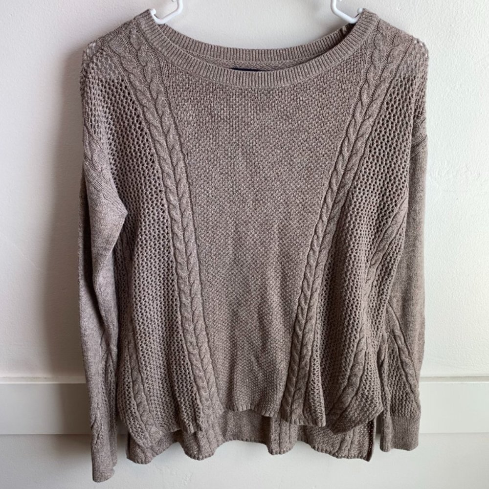 American Eagle Light Brown Knit Crewneck Sweater